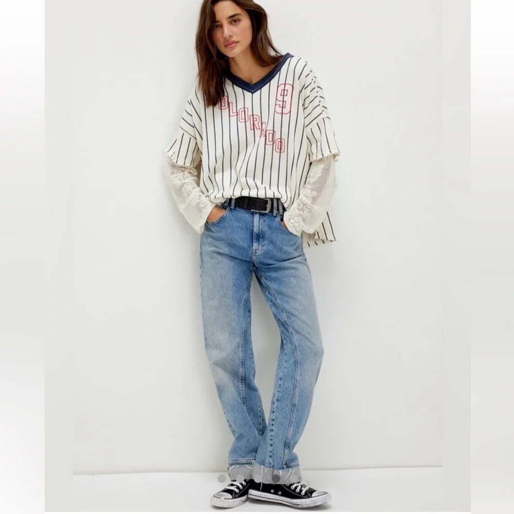 NWOT Free People We The Free Trevor Tee in Ivory Combo Size Med $128 Retail - Picture 3 of 8